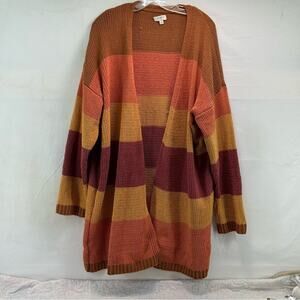Umgee Women’s Large fall colors Striped Open-Front Cardigan Sweater